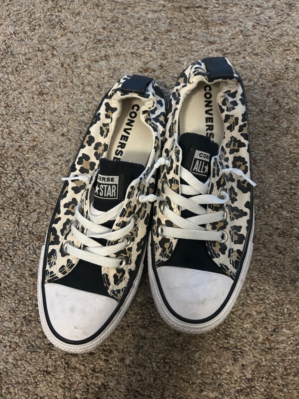 Converse Low Top Leopard Canvas Sneakers - Black & Cream